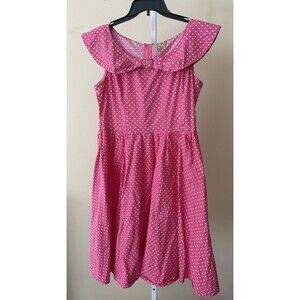 LINDY BOP HETTY Rockabilly Pink Polka Dot RETRO Swing Dress SIZE XL UK 16